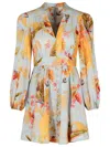 Zimmermann Ascension Light Blue Mini Dress With Flared Skirt And All-over Print In Linen Woman In Neutral