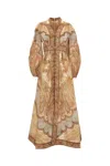 Zimmermann Wanderlust Multicolor Long Dress With V Neck And All-over Paisley Motif In Linen Woman In Multi