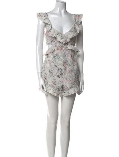 Pre-owned Zimmermann Plunge Neckline Romper Floral Print Romper In White