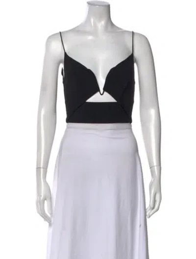 Pre-owned Zimmermann Plunge Neckline Sleeveless Crop Top In Black