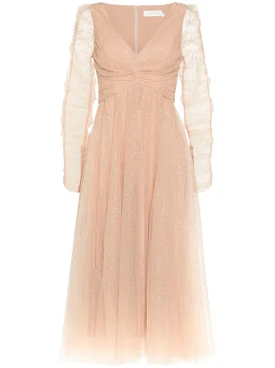 Zimmermann Point-d'esprit Tulle Dress In Neutrals