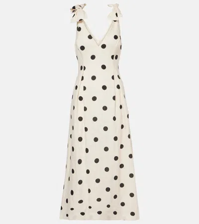 Zimmermann Polka-dot Bow-detail Linen Midi Dress In Multi