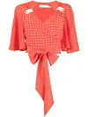 Zimmermann Cropped Polka-dot Silk-satin Wrap Top In Rot