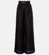 Zimmermann Polka-dot Linen And Silk Wide-leg Pants In Black