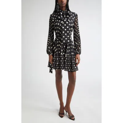 Zimmermann Polka Dot Long Sleeve Pleated Minidress With Removable Pussy Bow