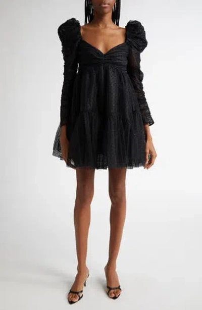 Zimmermann Polka Dot Long Sleeve Tulle Minidress In Black
