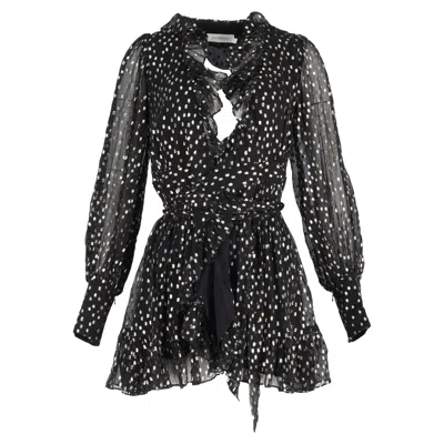 Zimmermann Polka Dot Mini Wrap Dress In Black Silk
