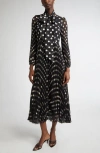Zimmermann Polka Dot Pleated Midi Dress With Removable Pussy Bow