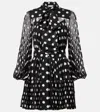 Zimmermann Polka Dot Long Sleeve Pleated Minidress With Removable Pussy Bow In Black