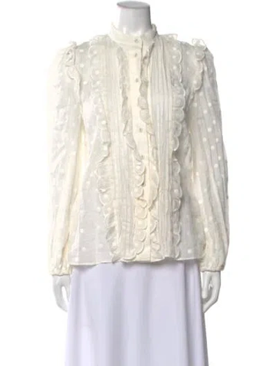 Pre-owned Zimmermann Polka Dot Print Long Sleeve Blouse In Neutral