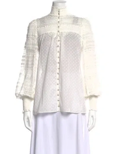 Pre-owned Zimmermann Polka Dot Print Long Sleeve Blouse In White