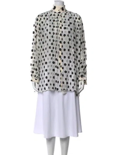 Pre-owned Zimmermann Polka Dot Print Long Sleeve Blouse In White