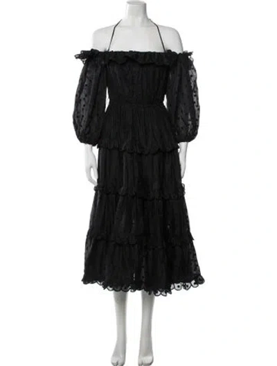 Pre-owned Zimmermann Polka Dot Print Midi Length Dress In Black