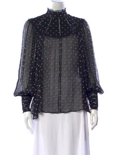Pre-owned Zimmermann Polka Dot Print Mock Neck Blouse In Black