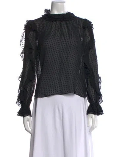Pre-owned Zimmermann Polka Dot Print Mock Neck Blouse In Black
