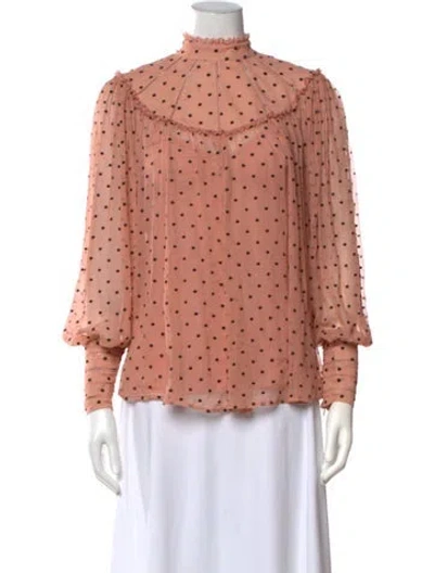 Pre-owned Zimmermann Polka Dot Print Mock Neck Blouse In Pink
