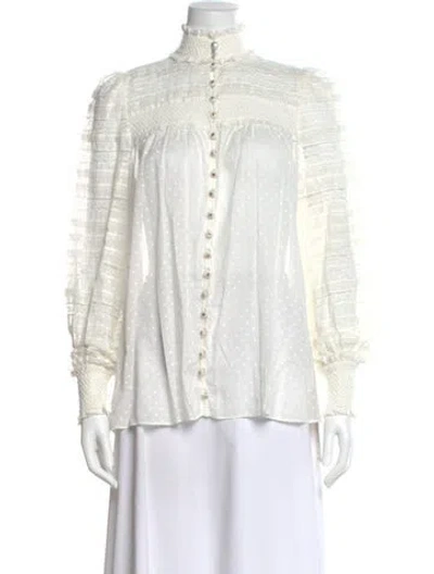 Pre-owned Zimmermann Polka Dot Print Mock Neck Blouse In White