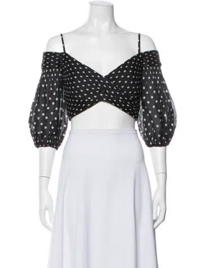 Pre-owned Zimmermann Polka Dot Print Off-the-shoulder Crop Top In Black