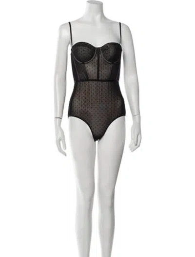Pre-owned Zimmermann Polka Dot Print Strapless Bodysuit W/ Tags In Black