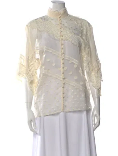 Pre-owned Zimmermann Polka Dot Print Three-quarter Sleeve Blouse In Neutral