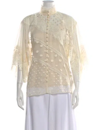Pre-owned Zimmermann Polka Dot Print Three-quarter Sleeve Blouse In Neutral