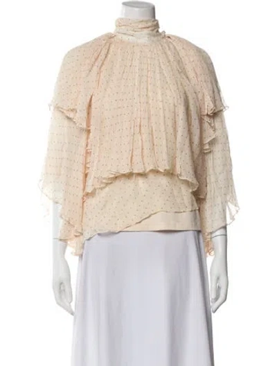 Pre-owned Zimmermann Polka Dot Print Tie Neck Blouse In Neutral