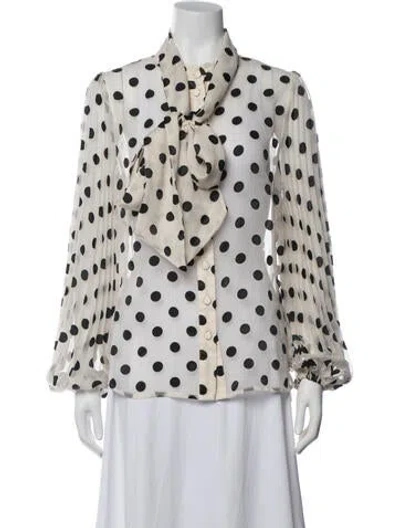 Pre-owned Zimmermann Polka Dot Print Tie Neck Blouse In Neutrals