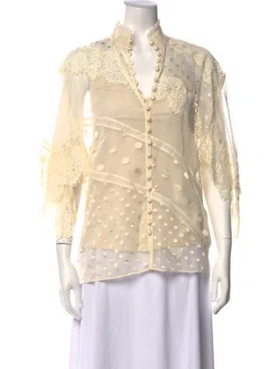 Pre-owned Zimmermann Polka Dot Print V-neck Blouse In Neutrals