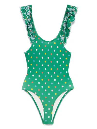 Zimmermann Kids' Polka-dot Swimsuit In Green