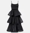 Zimmermann Pleated Tiered Midi Dress In Black Cream Polka Dot In Black
