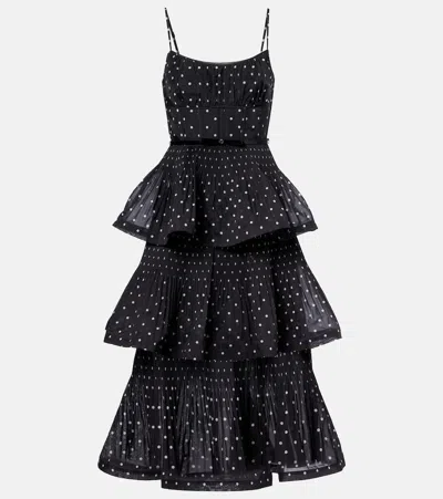 Zimmermann Pleated Polka-dot Midi Dress In Black