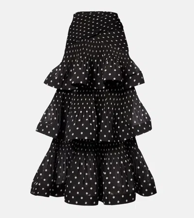 Zimmermann Polka-dot Tiered Midi Skirt In Black