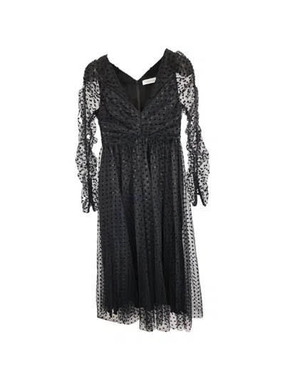 Pre-owned Zimmermann Polka-dot Tulle Midi Dress In Black