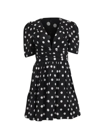 Pre-owned Zimmermann Polka-dot Linen Dress In Black