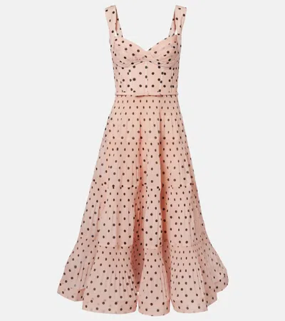 Zimmermann Polka-dot Pleated Bustier Dress In Pink