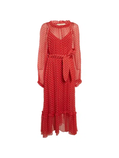 Pre-owned Zimmermann Polka-dot Ruffled Midi Dress In Red