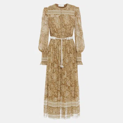 Pre-owned Zimmermann Polyester Midi Dress Au 2 In Brown