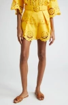 Zimmermann Pop Embroidered Linen Shorts In Mango