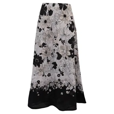 Zimmermann Pop Bias Midi Skirt In Floral Print Linen In Black