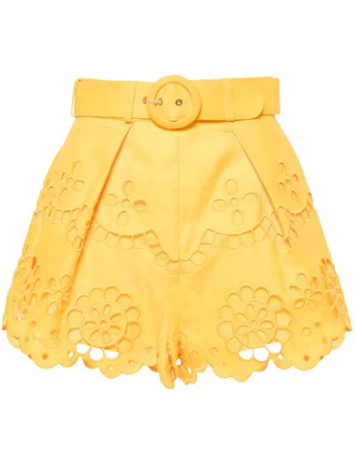 Zimmermann Pop Embroidered Linen Shorts In Yellow