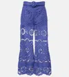 Zimmermann Pop Embroidered Belted Flared Pants In Blue
