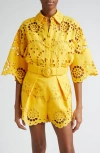 Zimmermann Pop Broderie Anglaise Linen Shorts In Mango