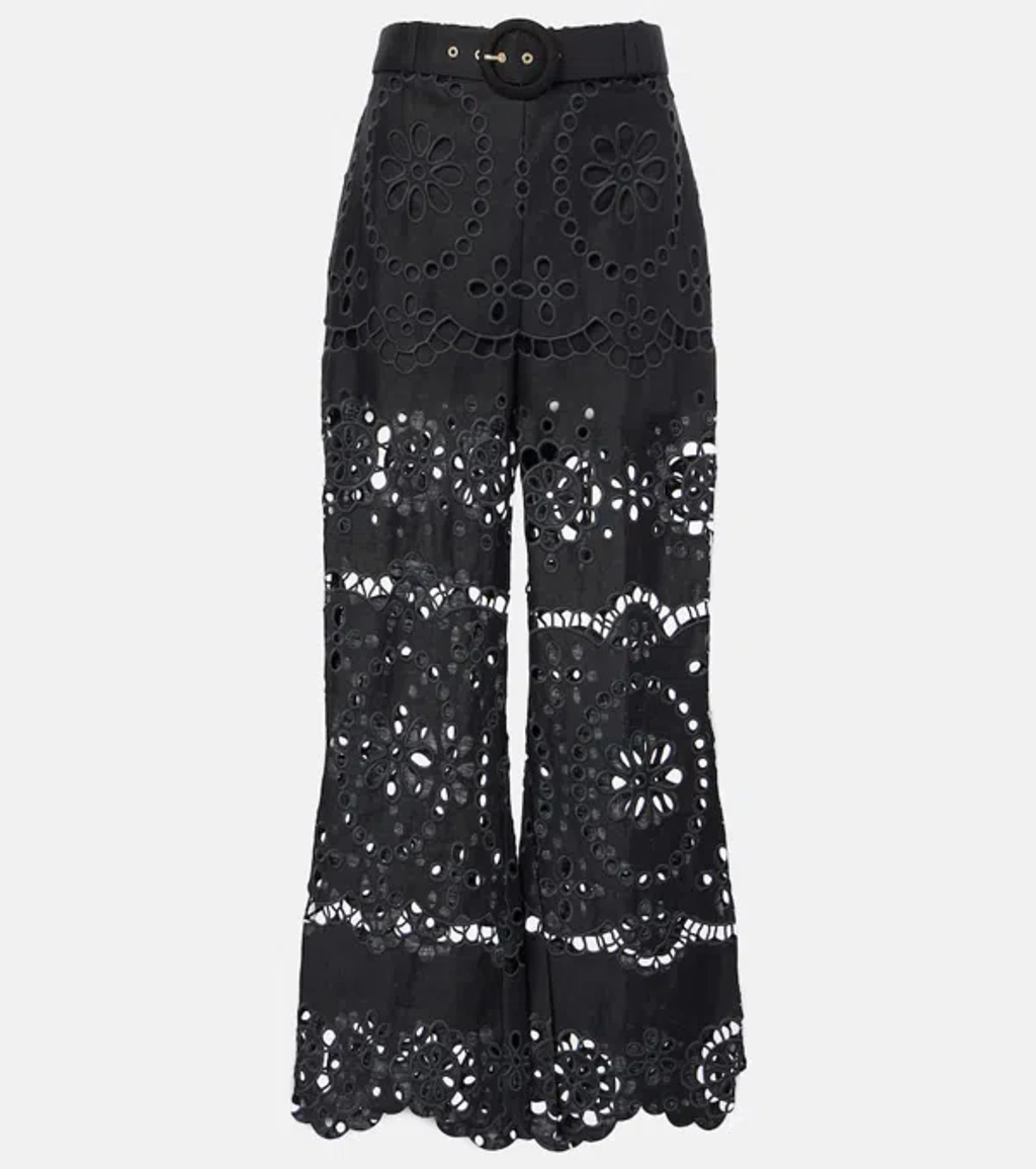 【Zimmermann】Pop embroidered linen wide-leg pants Zimmermann Pop Embroidered Linen Wide-leg Pants In Black