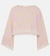 Zimmermann Pop Long Sleeve Towelling Crop Top In Pink/cream In Multicoloured