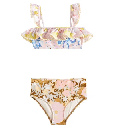 Zimmermann Kids' Pop Floral Frill-trimmed Bikini In Multicoloured