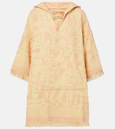 Zimmermann Solstice Hooded Fringed Jacquard-knit Cotton-terry Coverup In Yellow