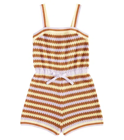 Zimmermann Kids' Pop Knitted Striped Cotton Playsuit In Multicoloured