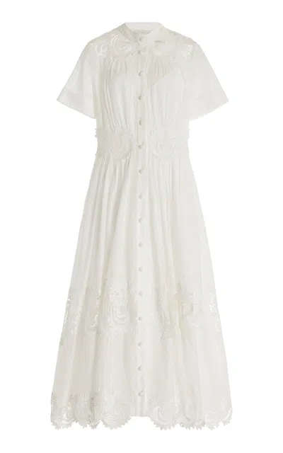 Zimmermann Pop Lace-trimmed Cotton Midi Dress In Ivory