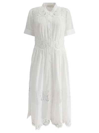 Zimmermann Pop Lace Trimmed Midi Dress In White