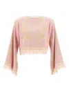 Zimmermann Pop Long Sleeve Towelling Crop Top In Pink/cream In Pink